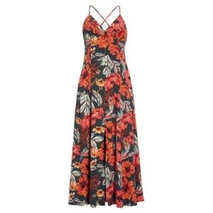 leith green dress leith floral print midi dress Arleth Midi Dress in Green Floral Print Cotton St Frock